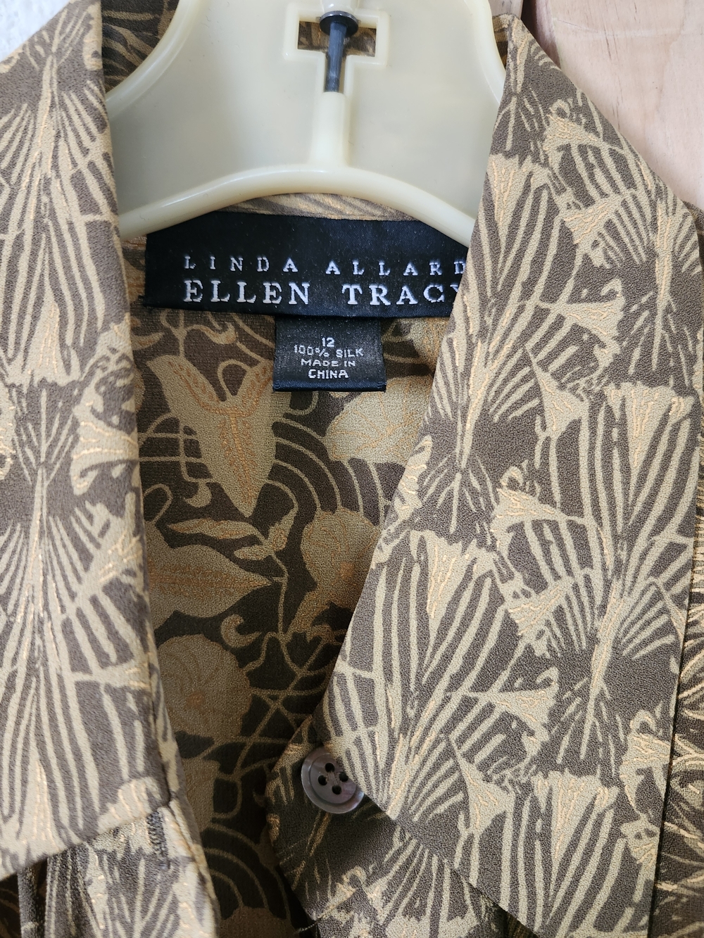 Ellen Tracy Brown and Tan Floral Print Silk Blazer